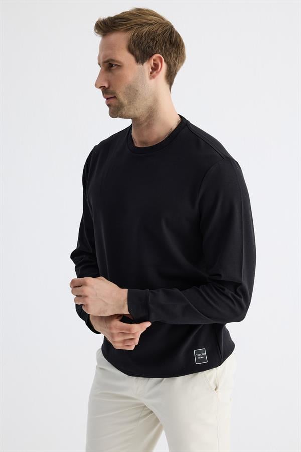  Comfort Fit Basic Düz Erkek Siyah Sweatshirt  MARS26