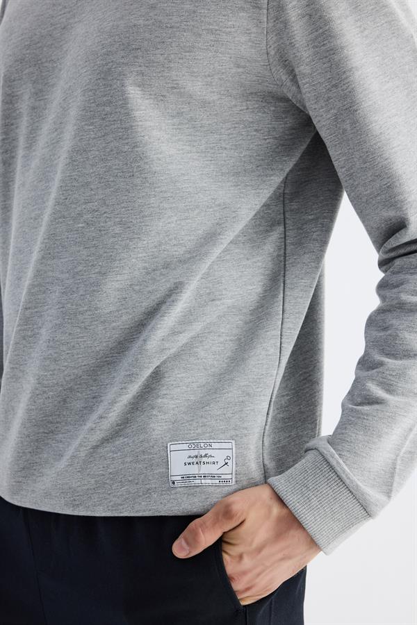 Erkek Basic Bisiklet Yaka Rahat Kalıp Düz Sweatshirt Gri Melanj