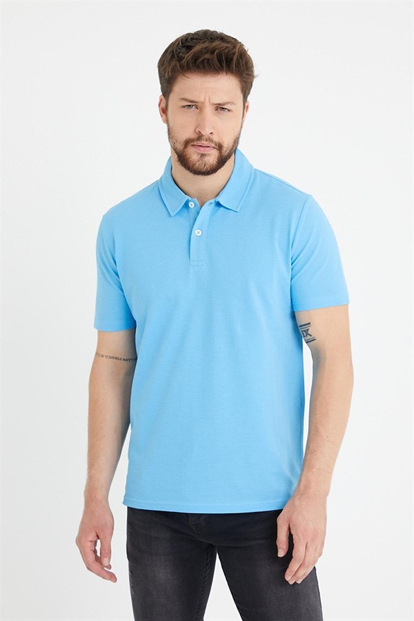 Erkek Basic Polo Yaka Tişört (Regular Fit) Mavi