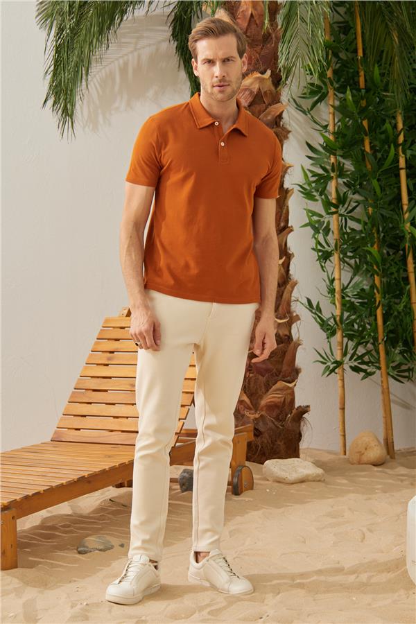 Erkek Basic Polo Yaka Tişört (Regular Fit) Taba