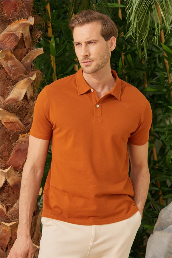 Erkek Basic Polo Yaka Tişört (Regular Fit) Taba