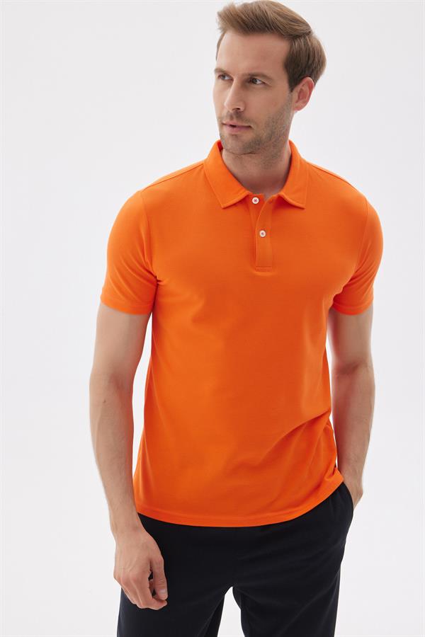 Erkek Basic Polo Yaka Tişört (Regular Fit) Oranj