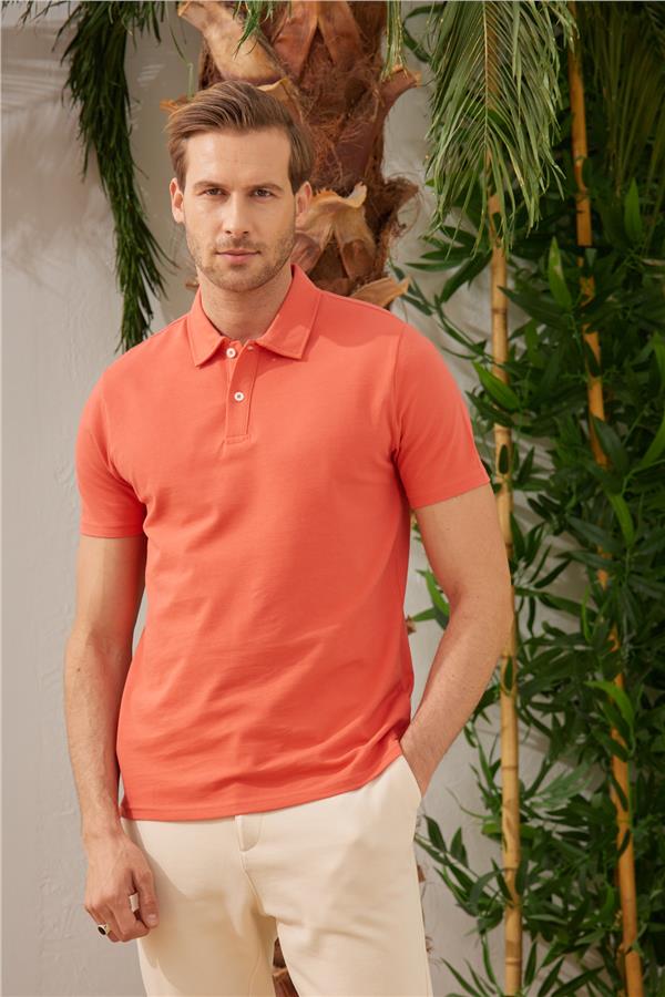 Erkek Basic Polo Yaka Tişört (Regular Fit) Turuncu