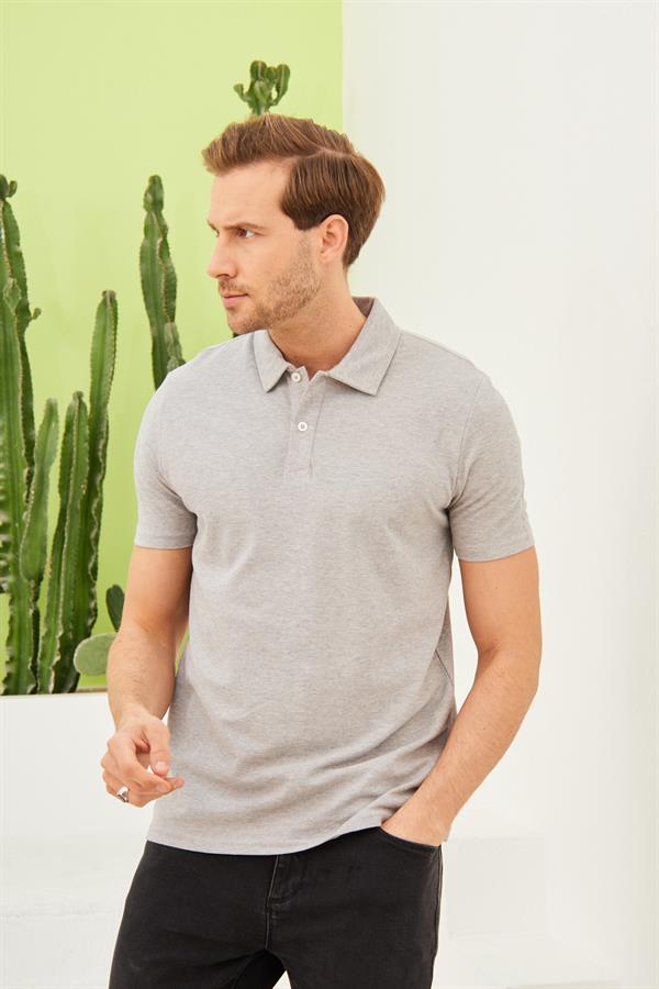 Erkek Basic Polo Yaka Tişört (Regular Fit) Gri