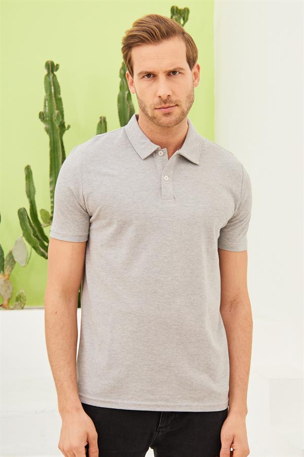 Erkek Basic Polo Yaka Tişört (Regular Fit) Gri