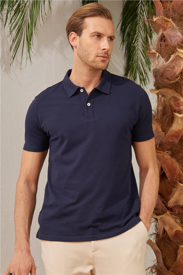 Erkek Basic Polo Yaka Tişört (Regular Fit) Lacivert