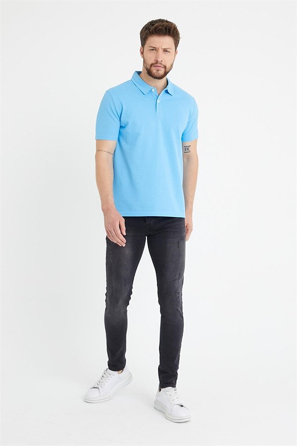 Erkek Basic Polo Yaka Tişört (Regular Fit) Mavi