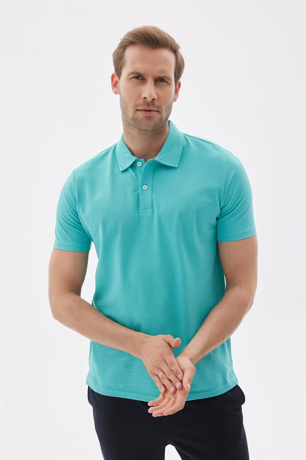 Erkek Basic Polo Yaka Tişört (Regular Fit) Su Yeşili