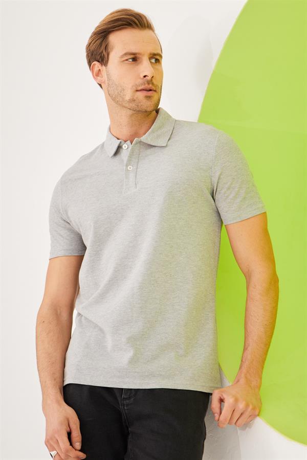 Erkek Basic Polo Yaka Tişört (Regular Fit) Gri