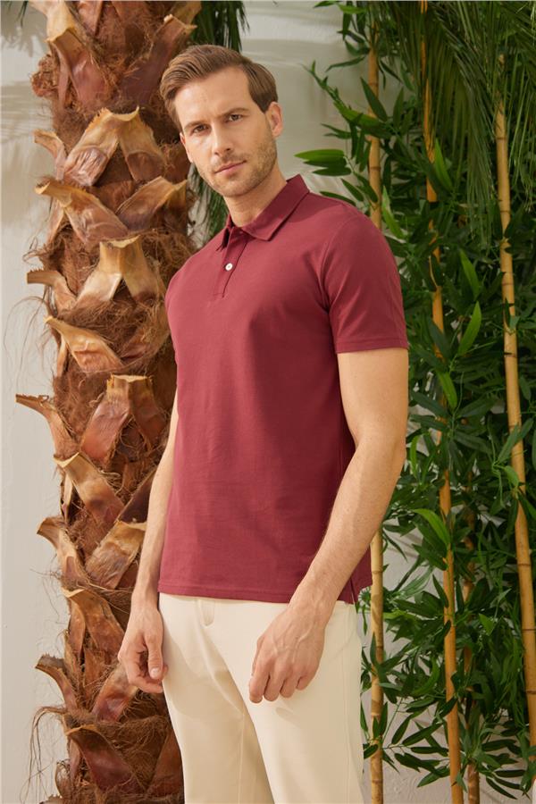 Erkek Basic Polo Yaka Tişört (Regular Fit) Bordo