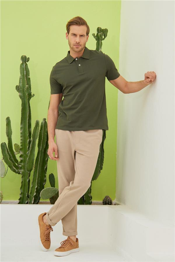 Erkek Basic Polo Yaka Tişört (Regular Fit) Haki