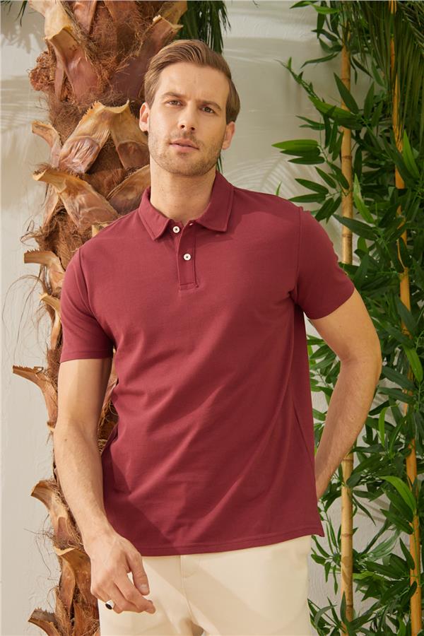 Erkek Basic Polo Yaka Tişört (Regular Fit) Bordo