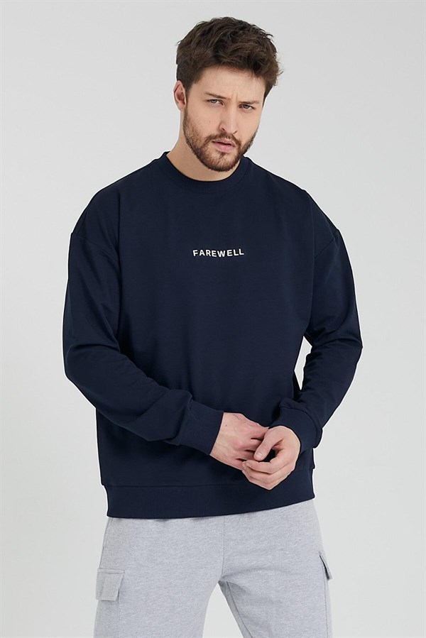 Erkek Bisiklet Yaka Oversize Sweatshirt Lacivert