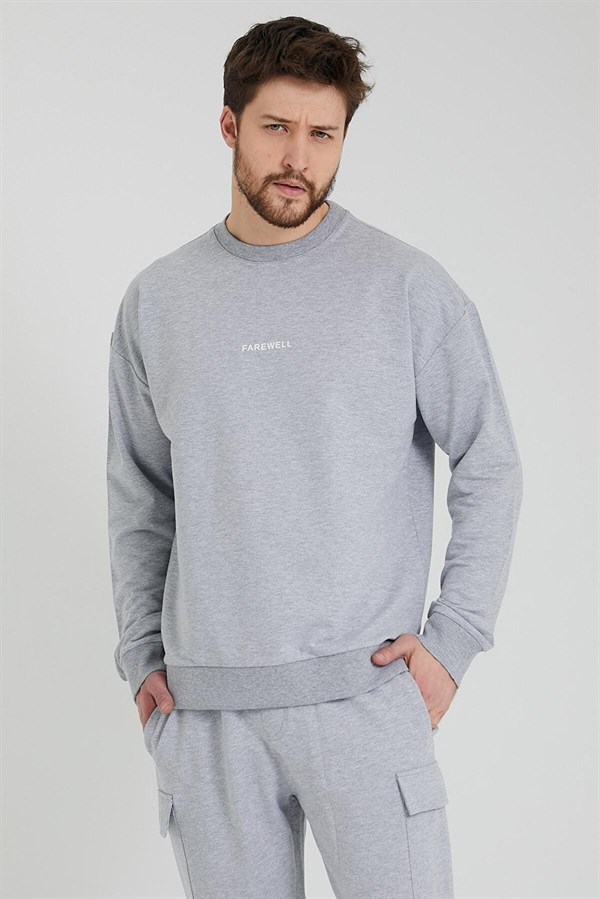 Erkek Bisiklet Yaka Oversize Sweatshirt Gri