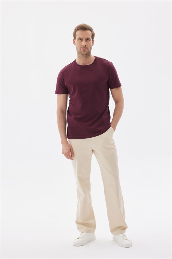 Erkek Bisiklet Yaka Slim Fit Basic Tişört Bordo