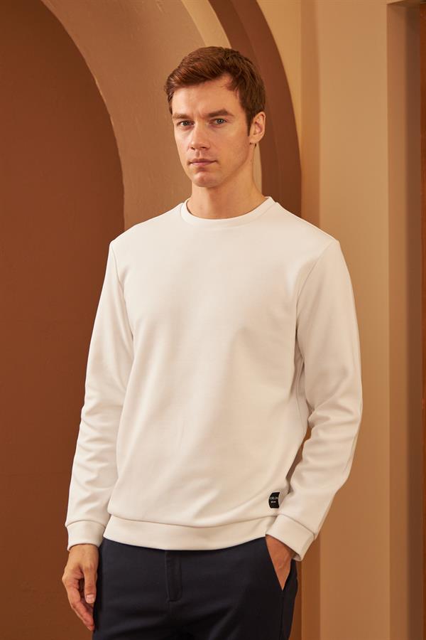 Erkek Comfort Fit Basic Düz Sweatshirt Ekru MARS26