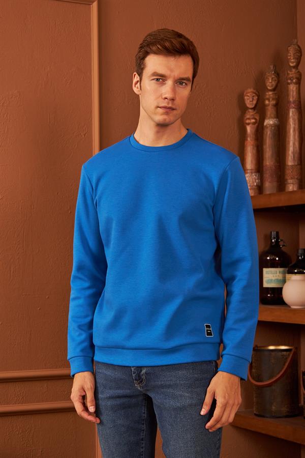 Erkek Comfort Fit Basic Düz Sweatshirt Mavi MARS26