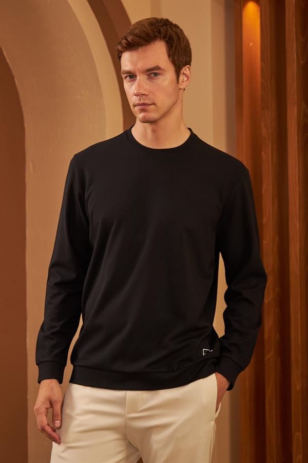 Erkek Comfort Fit Basic Düz Sweatshirt Siyah MARS26