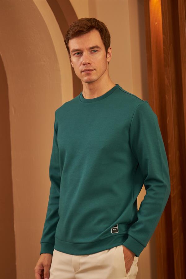 Erkek Comfort Fit Basic Düz Sweatshirt Petrol MARS26