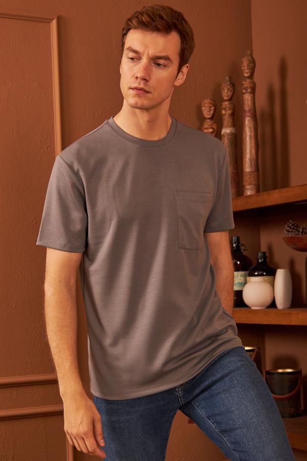 Erkek Comfort Fit Cepli T-Shirt Gri MARS25