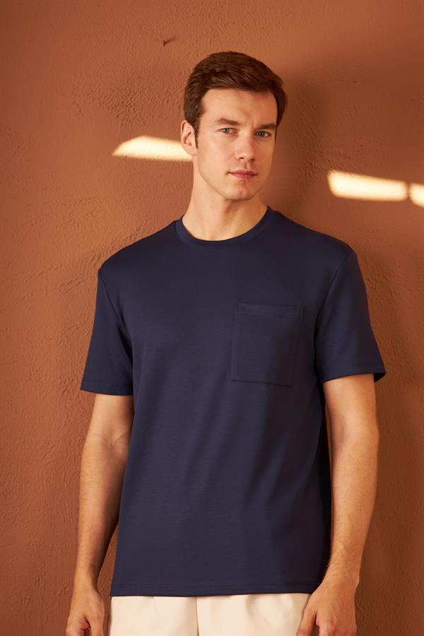 Erkek Comfort Fit Cepli T-Shirt Lacivert MARS25