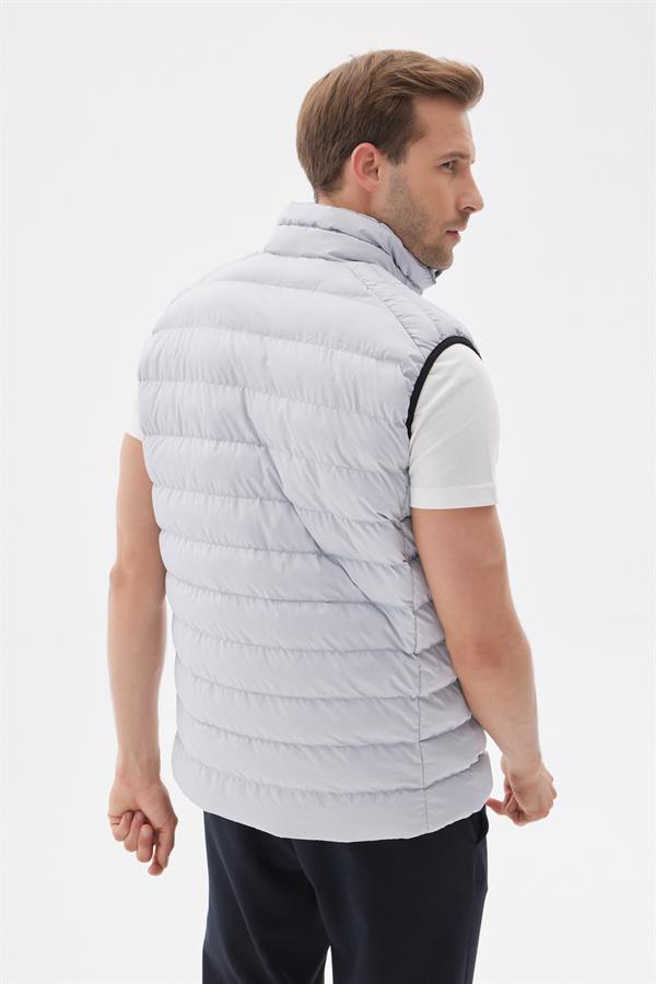 Erkek Dik Yaka Slim Fit Casual Yelek Gri