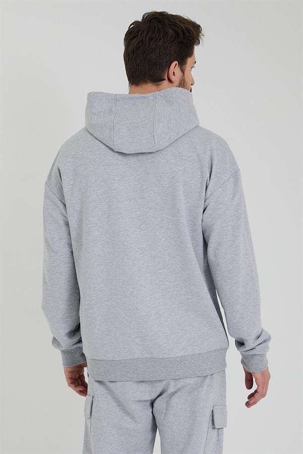 Erkek Oversize Kapüşonlu Sweatshirt Gri