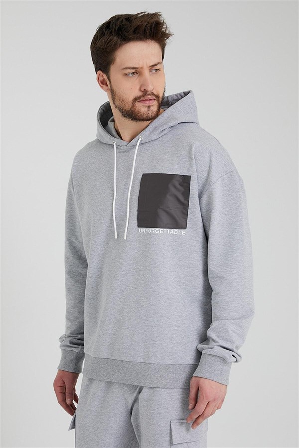 Erkek Oversize Kapüşonlu Sweatshirt Gri