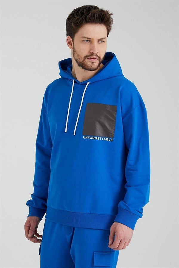 Erkek Oversize Kapüşonlu Sweatshirt Saks