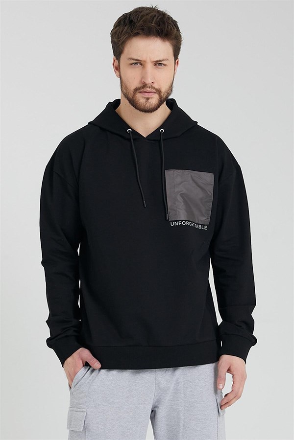 Erkek Oversize Kapüşonlu Sweatshirt Siyah