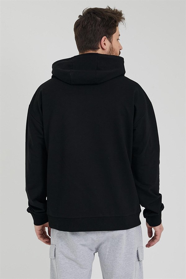 Erkek Oversize Kapüşonlu Sweatshirt Siyah
