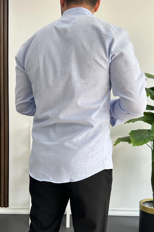 Erkek Hakim Yaka Pamuklu Uzun Kollu Gömlek Açık Mavi Edw175