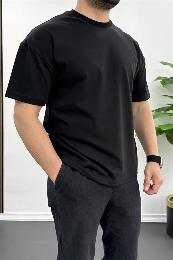 Erkek Oversize %100 Pamuk Nefes Alan Basic T-shirt Siyah Edw038