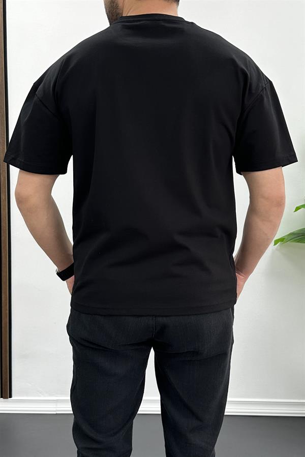 Erkek Oversize %100 Pamuk Nefes Alan Basic T-shirt Siyah Edw038