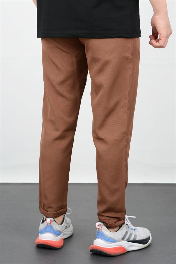 Erkek Slim Fit Beli Lastikli Double Paça Jogger Pantolon Kahverengi Edw073