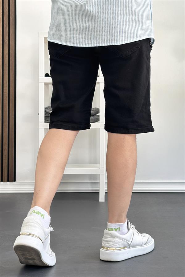 Erkek Slim Fit Likralı Kot Şort Siyah Edw166