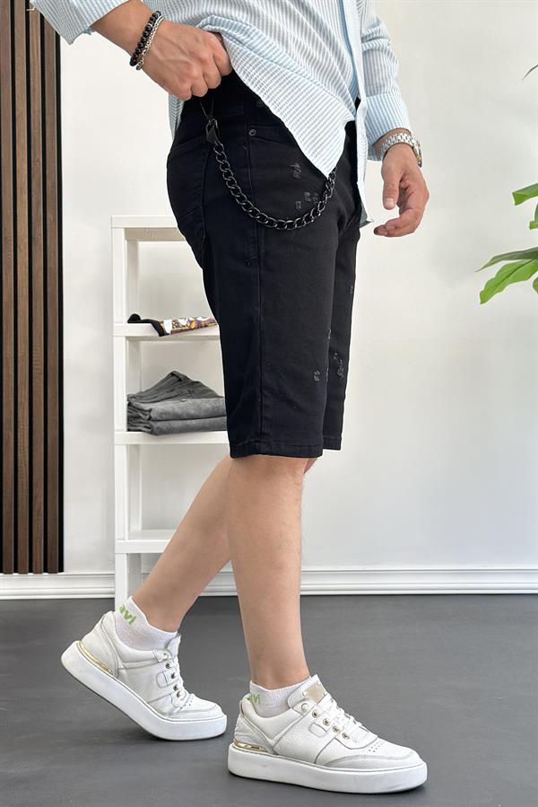 Erkek Slim Fit Likralı Kot Şort Siyah Edw166