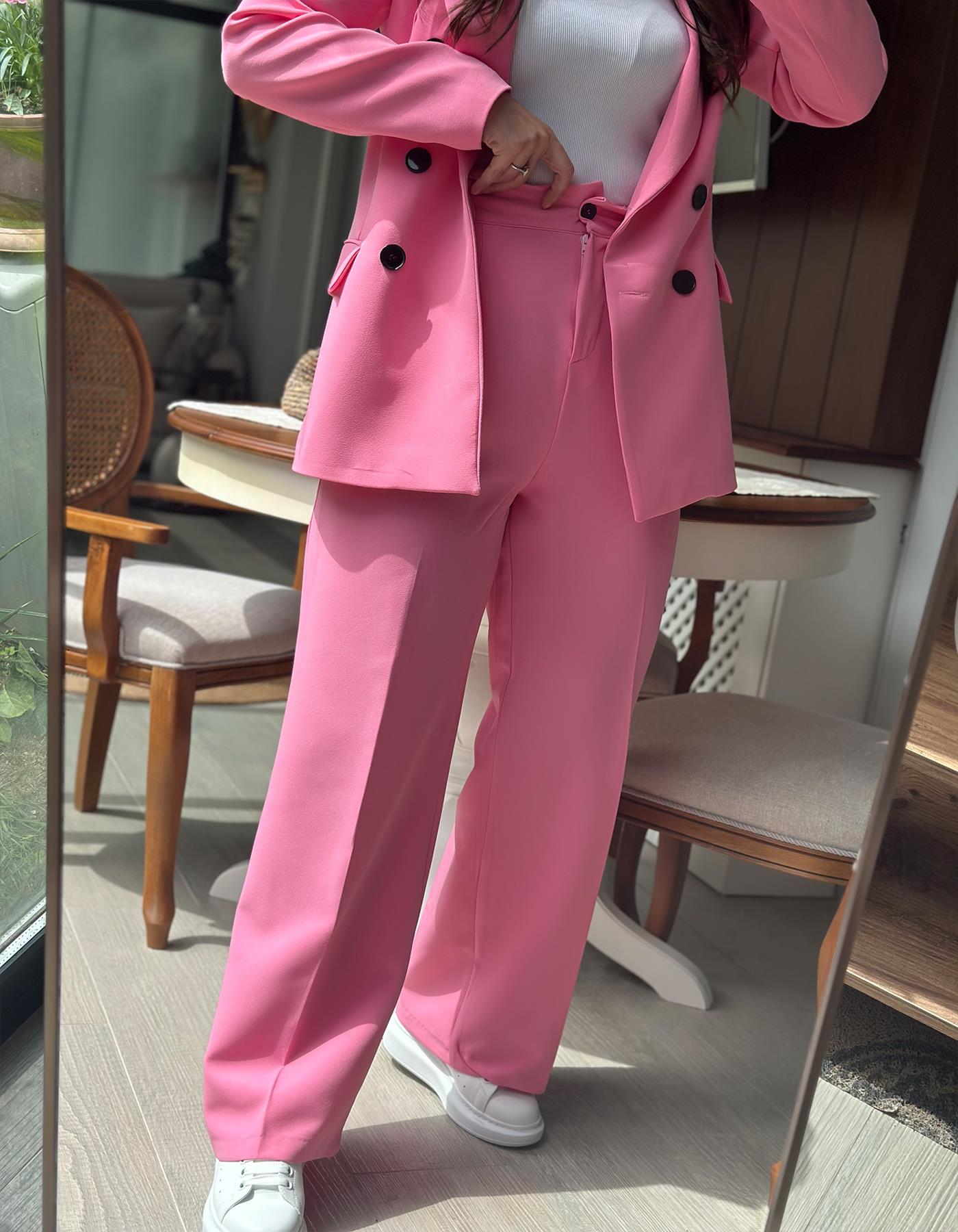 Ekstra Yüksek Bel Salaş Plazzo Pantolon Pembe