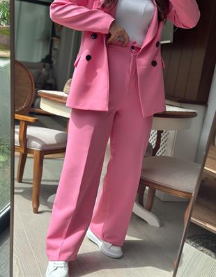 Ekstra Yüksek Bel Salaş Plazzo Pantolon Pembe