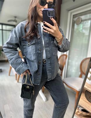 Salaş Kesim Kot Ceket Gri