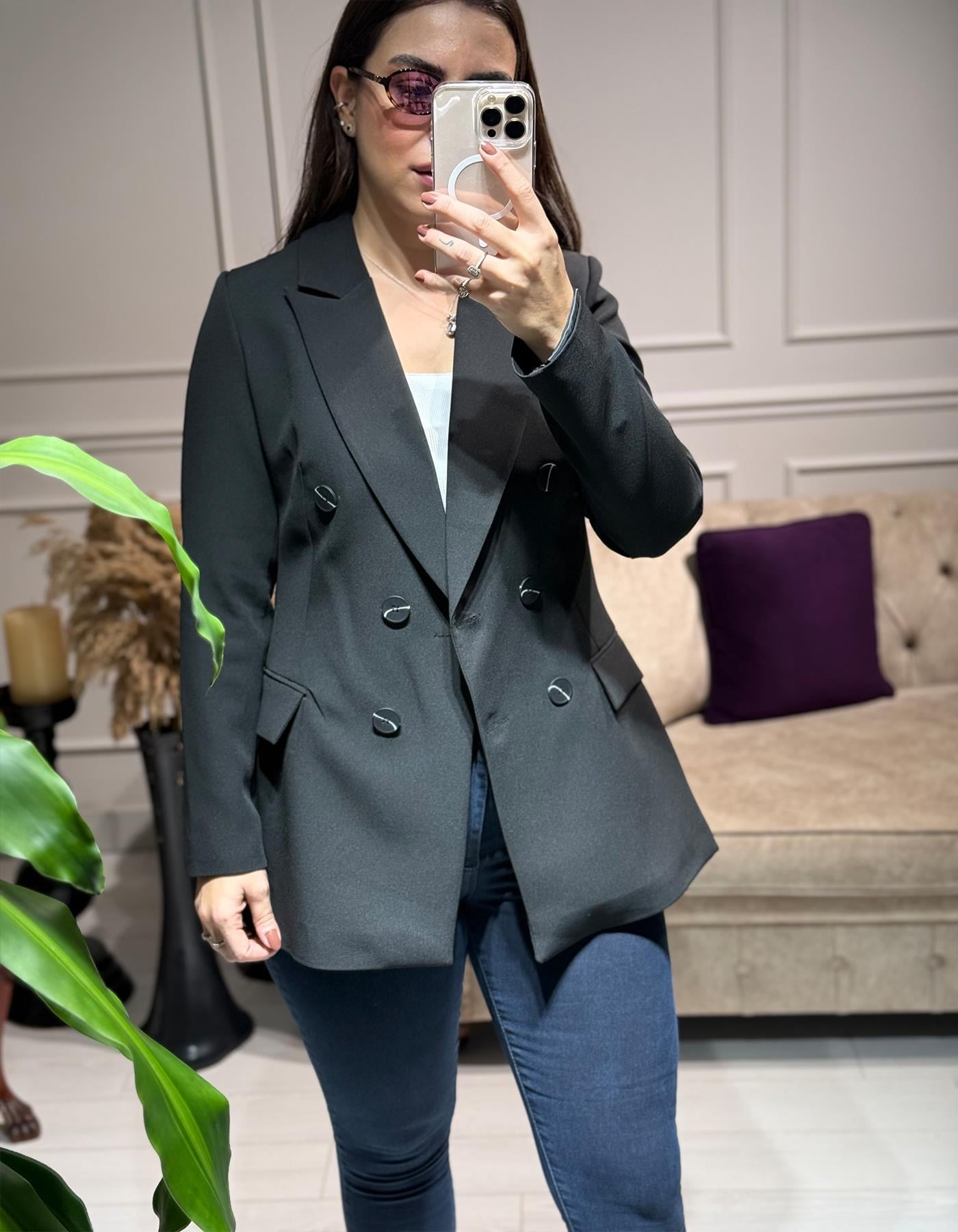 Kruvaze Blazer Ceket Siyah 