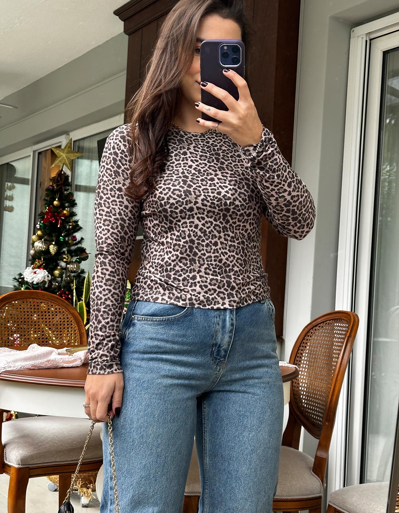 Leopar Likralı Bluz