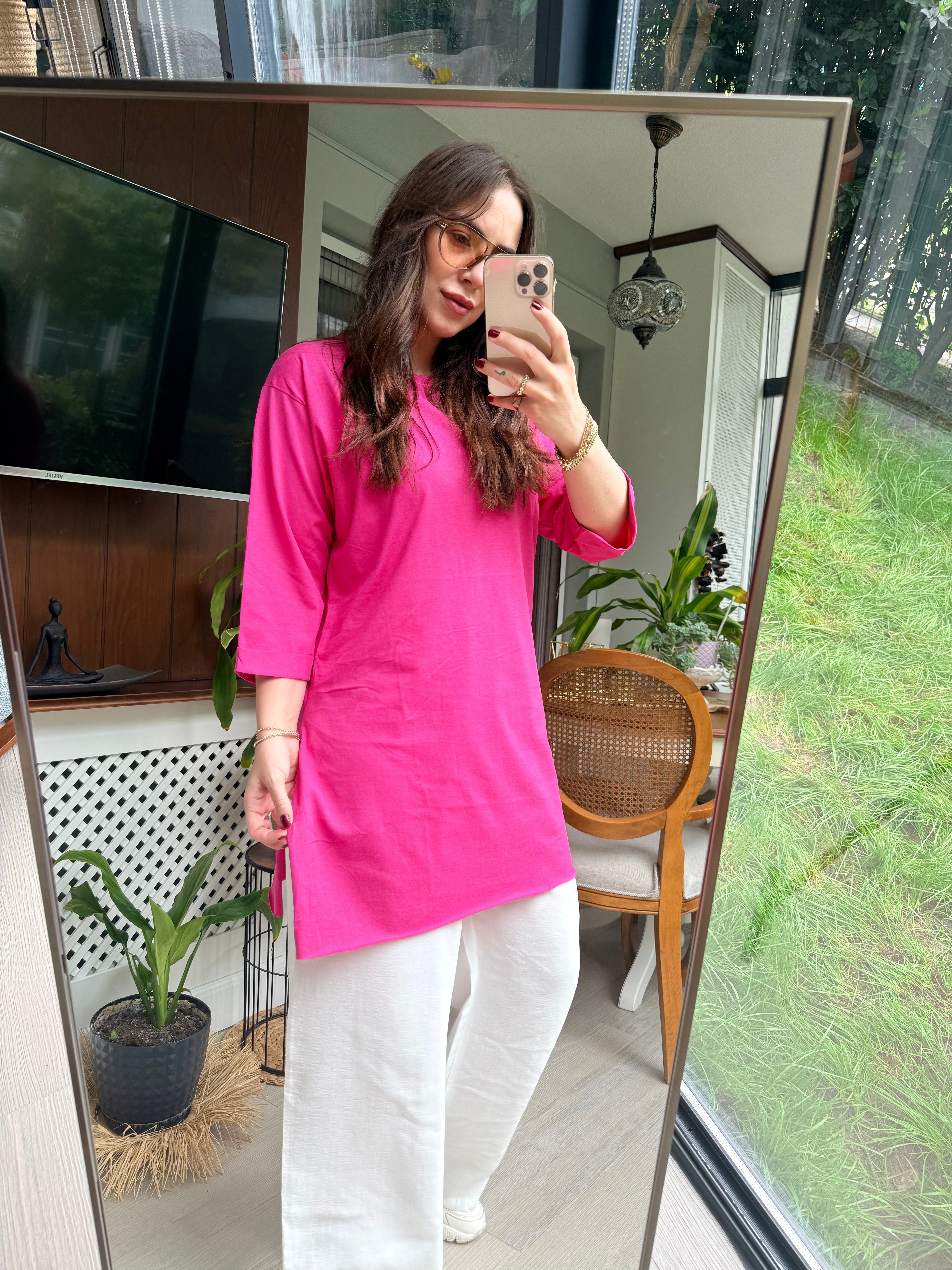 Salaş Oversize Tshirt Fuşya