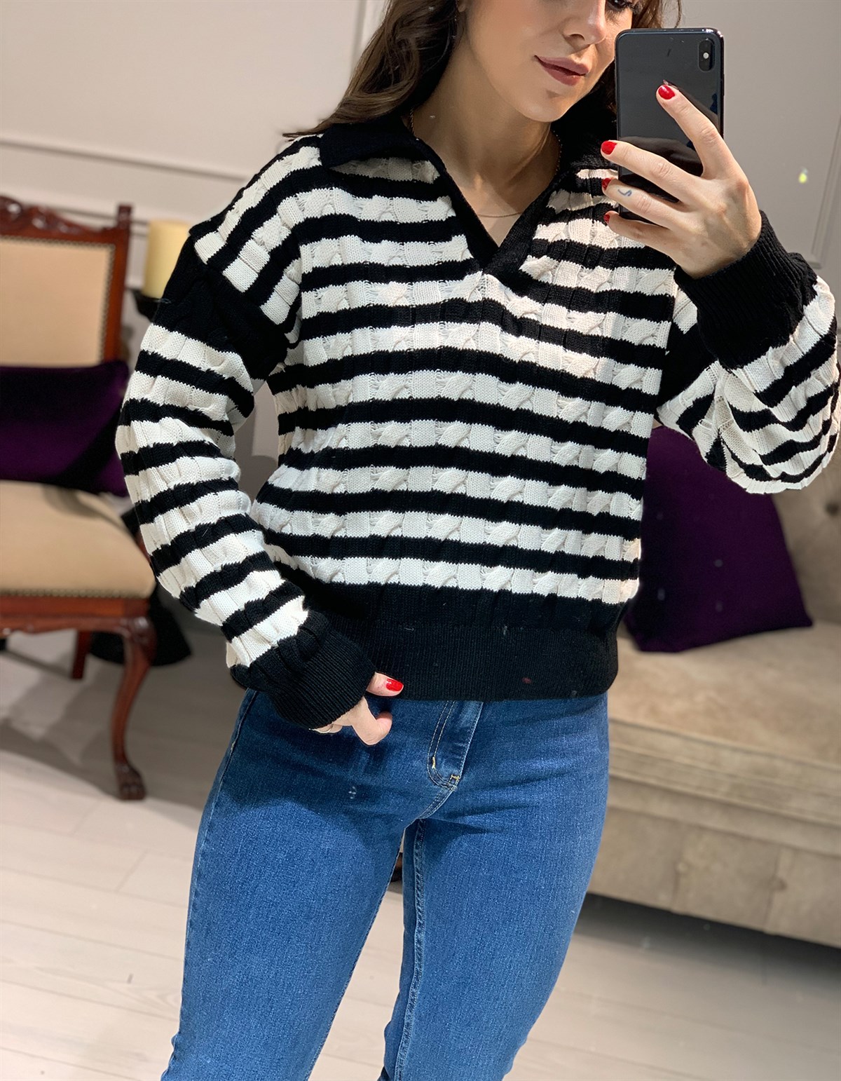 Zara Model Polo Yaka Kabartmalı Triko