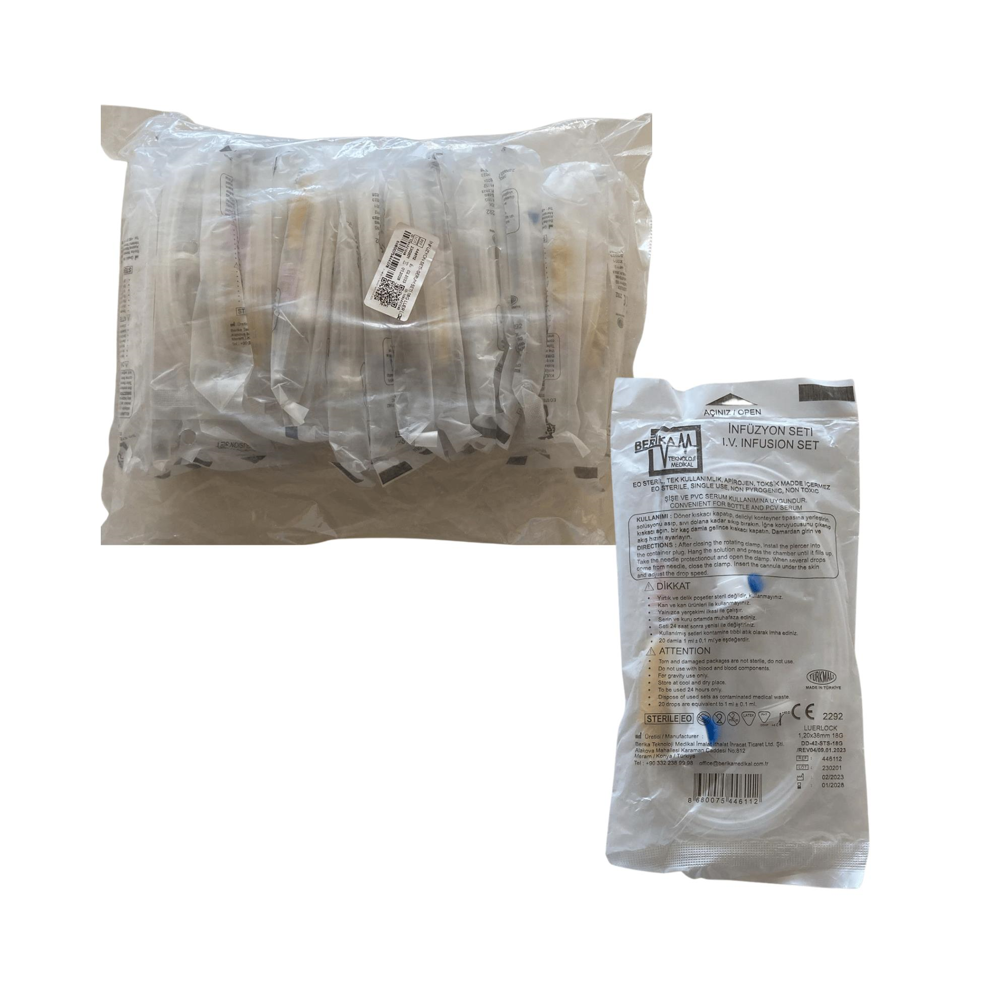 BERİKA - SERUM SETİ VETERİNER 18G PEMBE İĞNELİ KİLİTLİ - 25 ADET