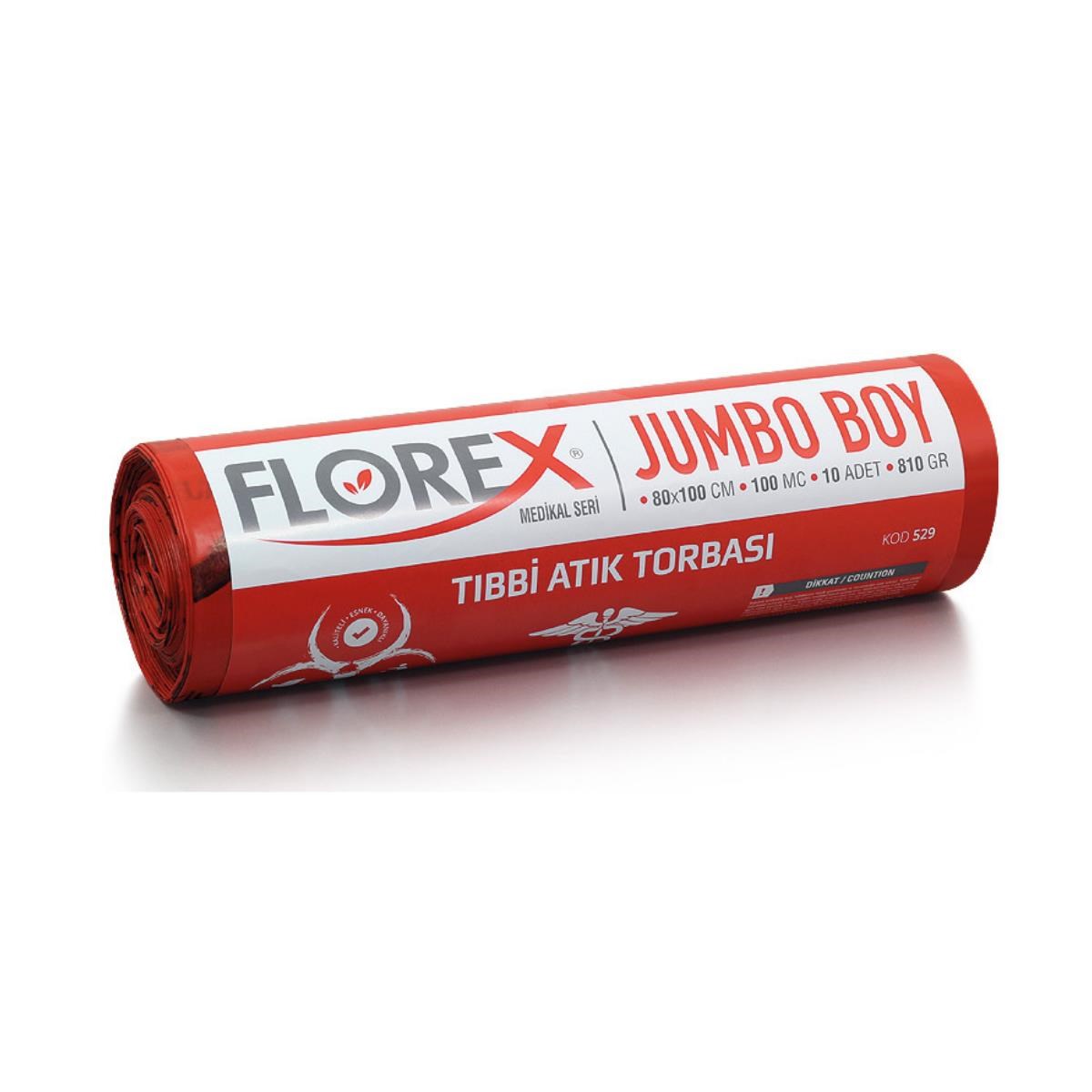 FLOREX - TIBBİ ATIK ÇÖP POŞETİ JUMBO 80X110 BASKILI KIRMIZI 10 YAPRAK - 1 RULO