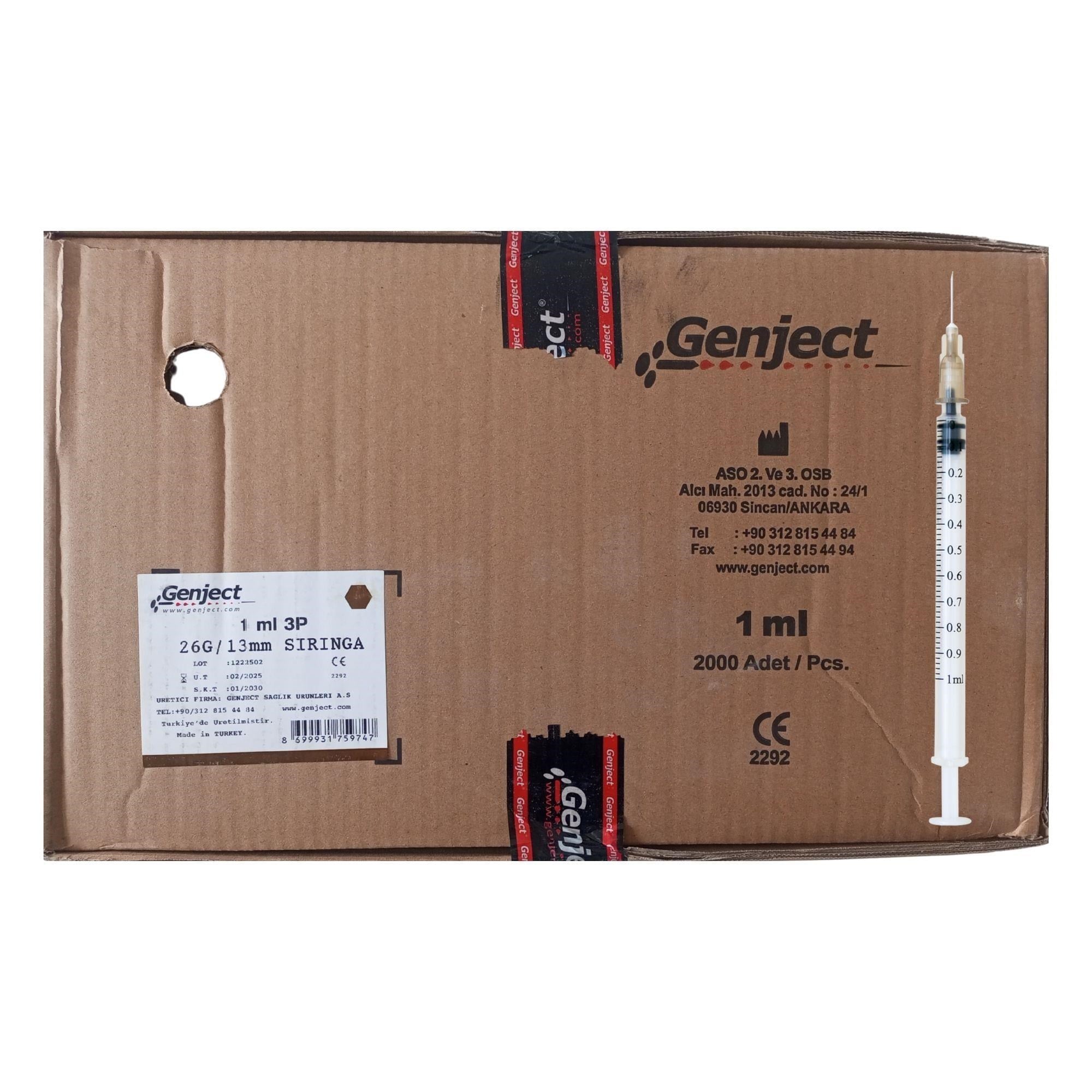 GENJECT - 1 ML 3P 26G 0.45X13 MM İĞNELİ İNSÜLİN ENJEKTÖRÜ - 2000 ADET