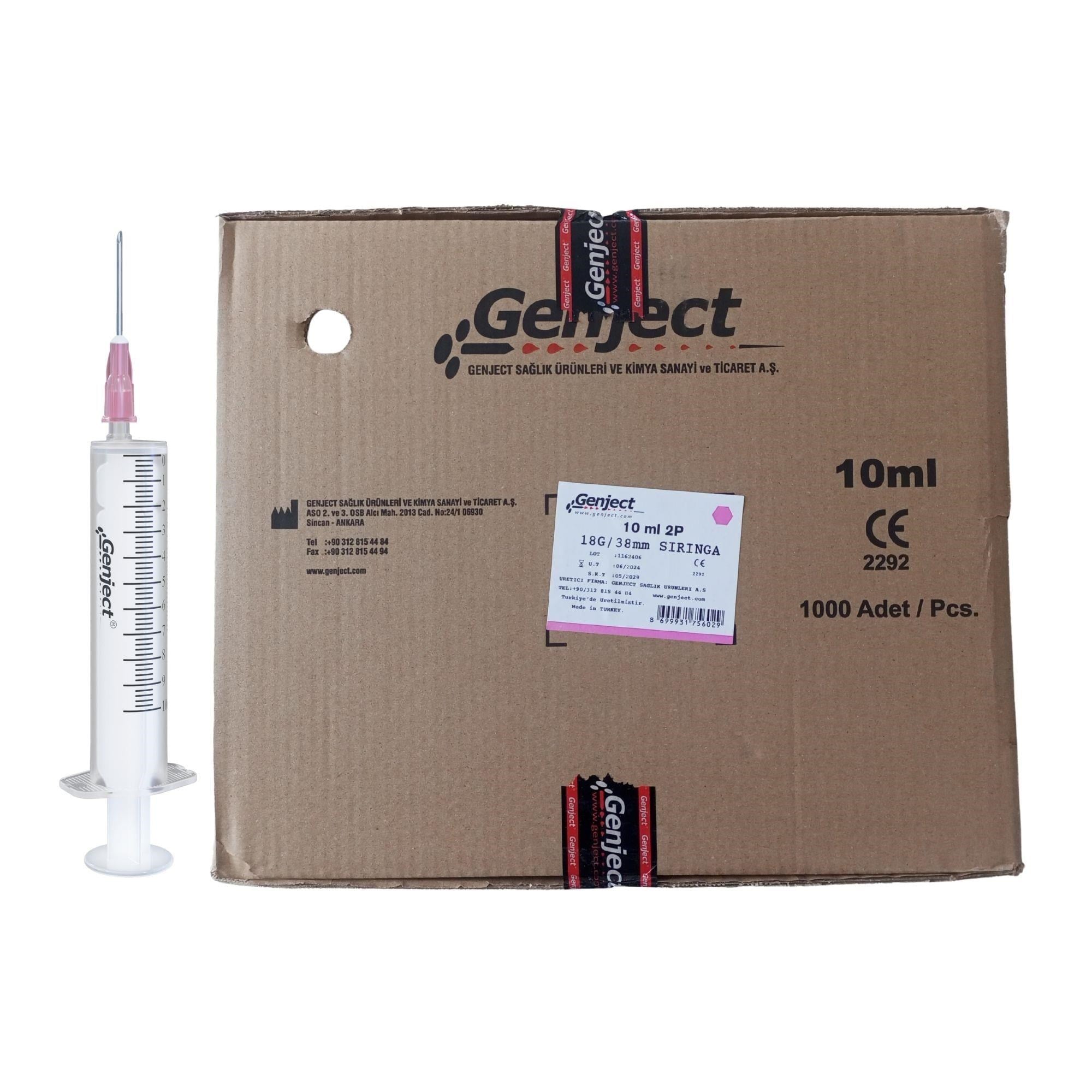 GENJECT - 10 ML 2PARÇA PEMBE İĞNELİ ENJEKTÖR VETERİNER - 1000 ADET