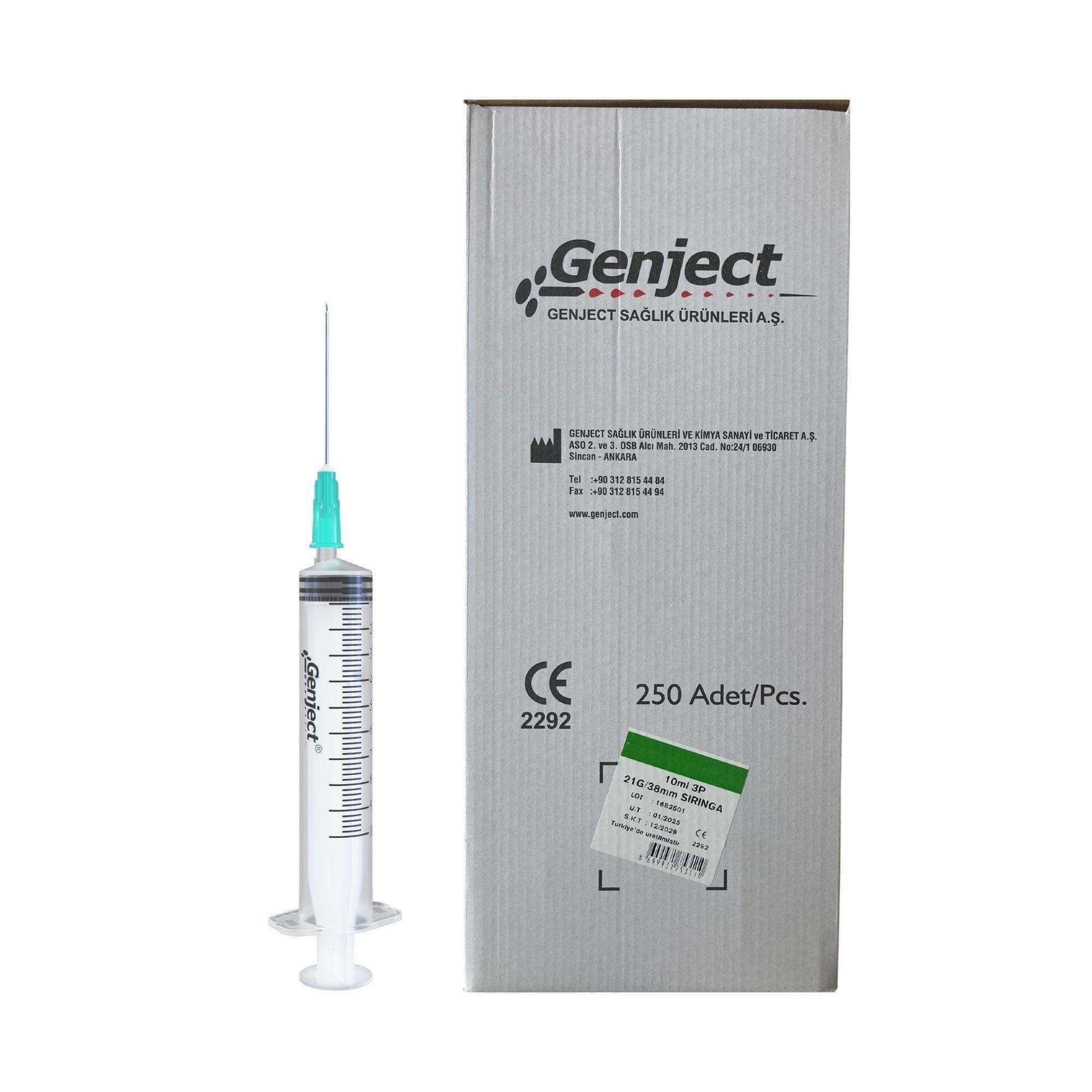 GENJECT - 10 ML 3PARÇA 21G 0.80X38MM ENJEKTÖR - 250 ADET