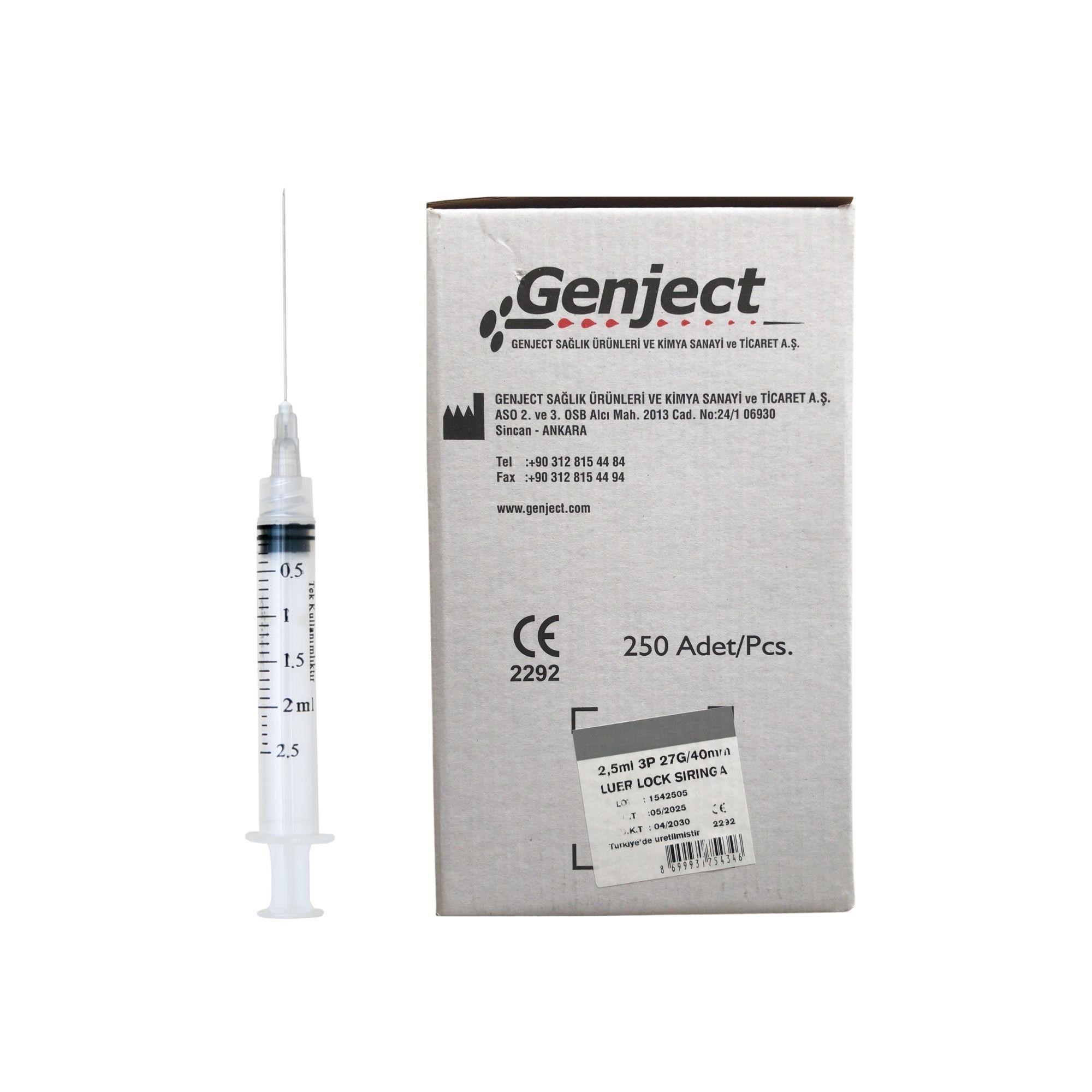 GENJECT - 2.5 ML 40MM KISA LUER LOCK DENTAL ENJEKTÖR - 250 ADET